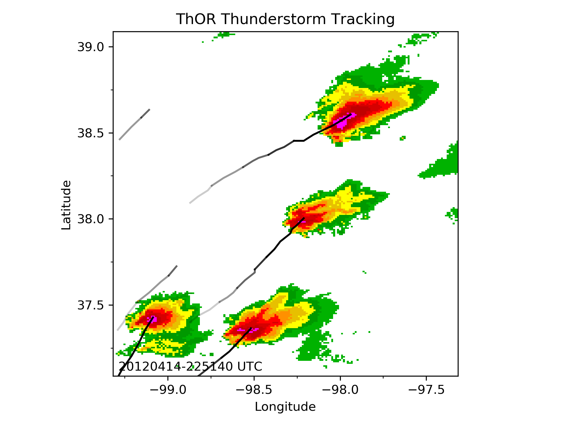 Animation of ThOR tracks for a thunderstorm event on April 14, 2012.